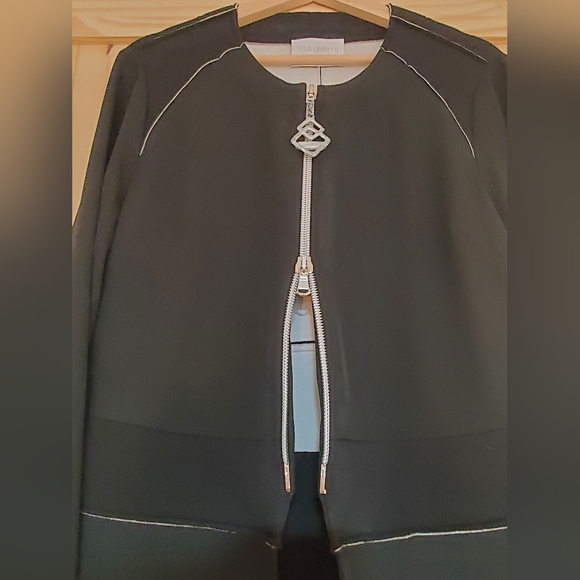 Elisa Cavaletti Size L Black Long Sleeve Zip-Up Blouse - Picture 13 of 16